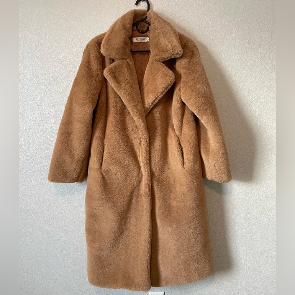 Fuzzy Fur Coat - Camel